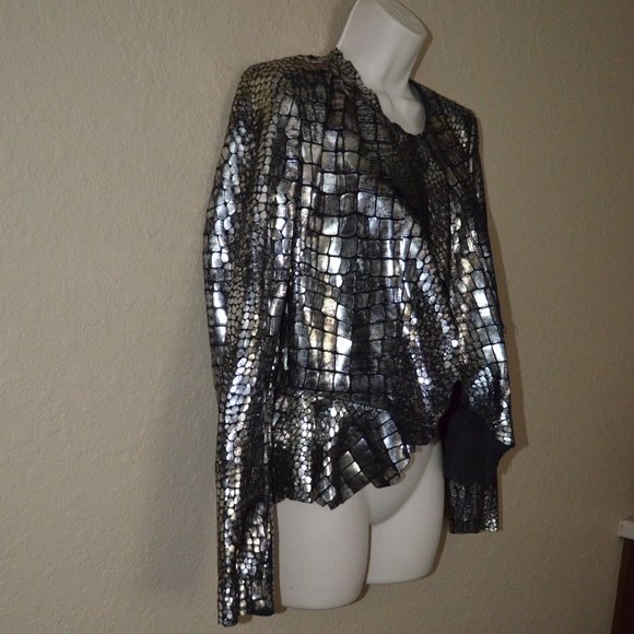 NWOT $1313 Sz 36 2 XS S Isabel Marant Black Croc Print Leather Silver Jacket - Picture 7 of 11